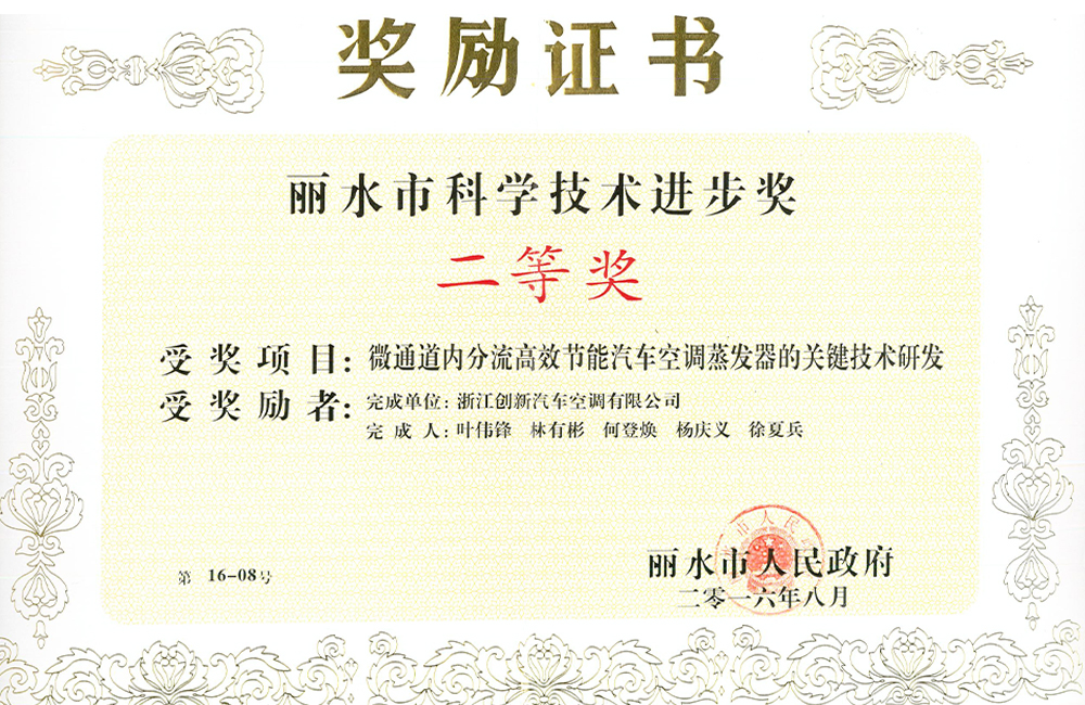 2016  Lishui Science and Technology Progress Award Second Prize