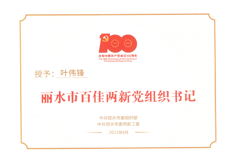 Secretary of the Top 100 New Party Organizations in Lishui City in 2021