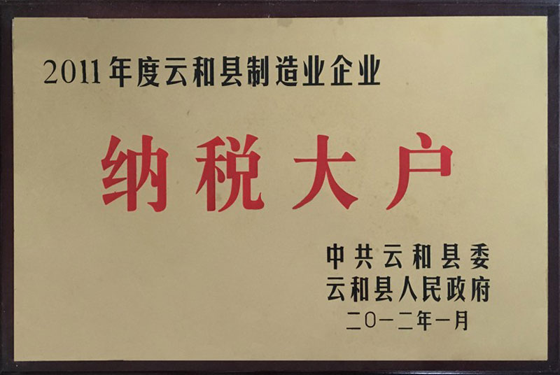 2011年度云和縣制造業(yè)企業(yè)納稅大戶