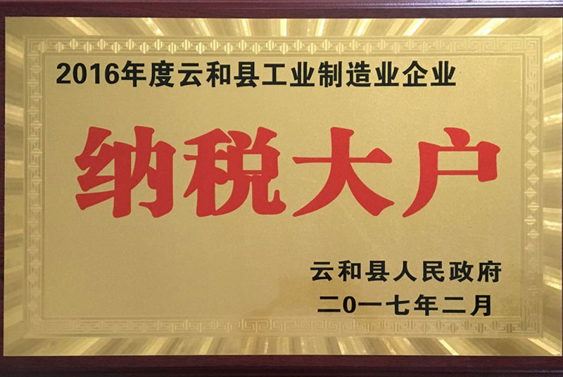 2016年度云和縣工業(yè)制造業(yè)企業(yè)納稅大戶