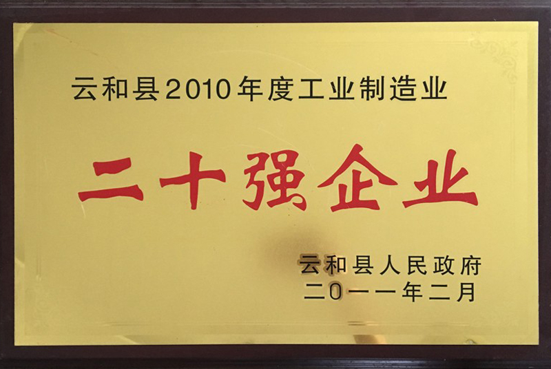 云和縣2010年度工業(yè)制造業(yè)二十強企業(yè)